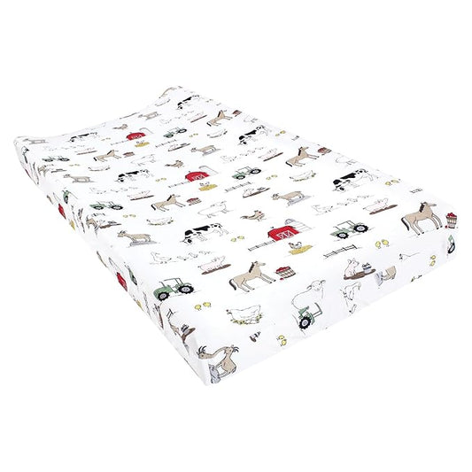 Hudson Baby Unisex Baby Cotton Changing Pad Cover, Farm, One Size