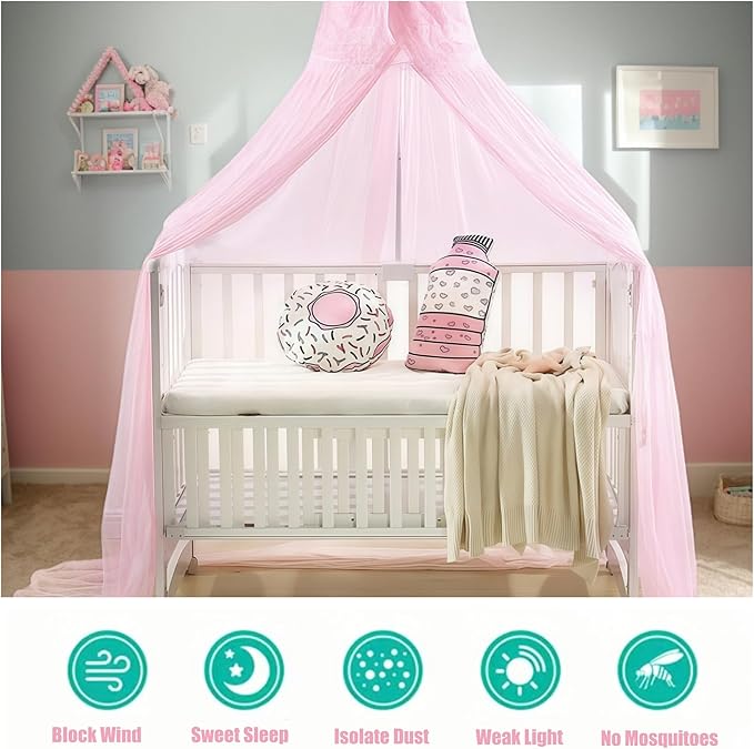 Baby Crib Bed Mosquito Net:Crib Canopy, Princess Bed Canopy, 2025 New 50D Breathable Mesh Crib Tent, Mosquito Net for Canopy Bed Curtains Baby Toddler Bedroom Decoration Accessories (Pink)