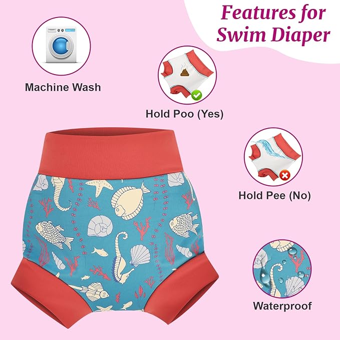 MOEMOE Baby Reusable Swim Diapers 3Pcs Comfortable Waterproof Baby Swim Diapers for Boys and Girls Swim Lesson L/4T
