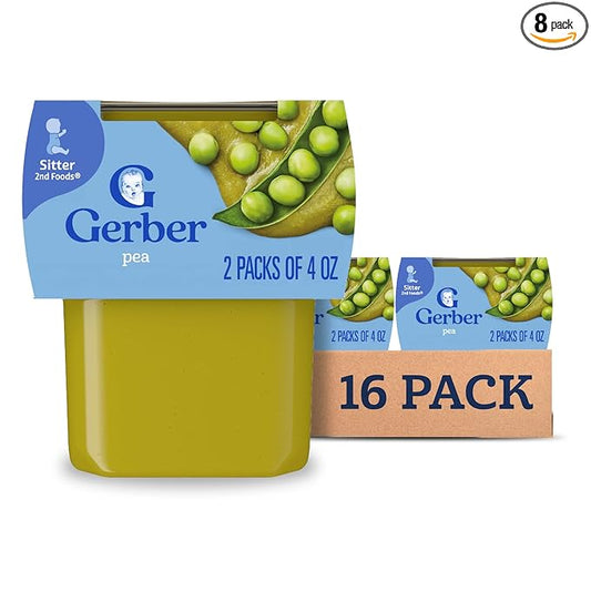 Gerber Stage 2 Baby Food Peas, Baby Peas Puree Tub, No Added Salt, No Artificial Colors or Flavors, Baby Puree, Baby Food Vegetables, 16-Pack