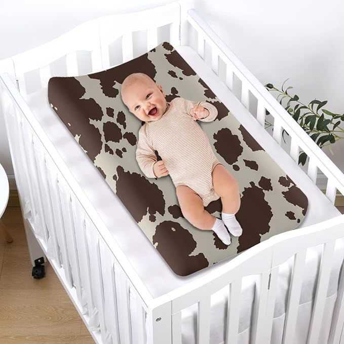 Wanyint Cows Print Stretchy Changing Pad Covers Ultra Soft Breathable Diaper Changing Table Cover for Baby Boys Girls,Fit Standard 16 x 32 Inch Changing Mats