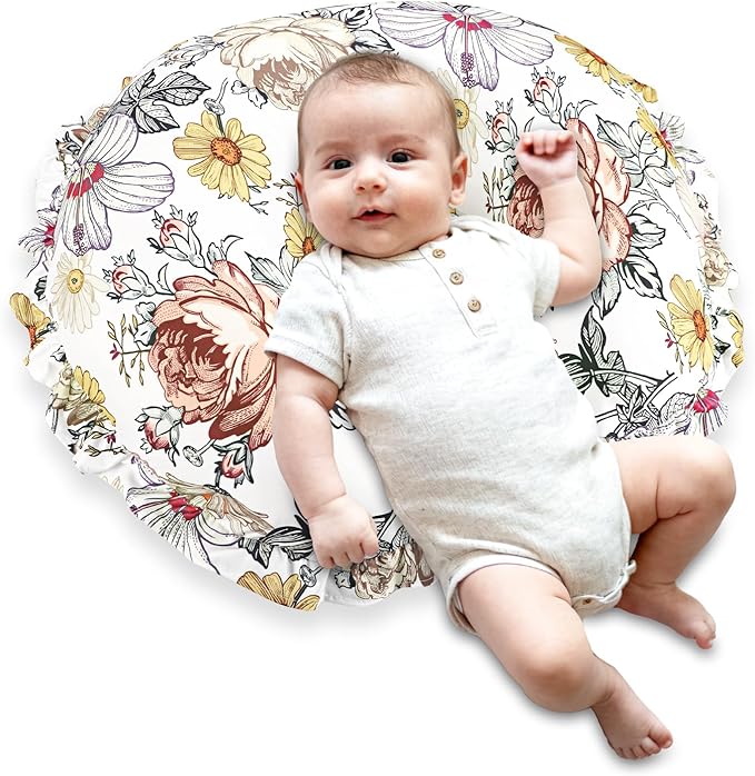 Ruffle Nursing Pillow Cover, Removable Stetchy Case for Breastfeeding Pillows, Ultra Soft and Breathable Feeding Pillow Slipcover with Modern Design Lace for Infant Girls Boys, Vintage Floral