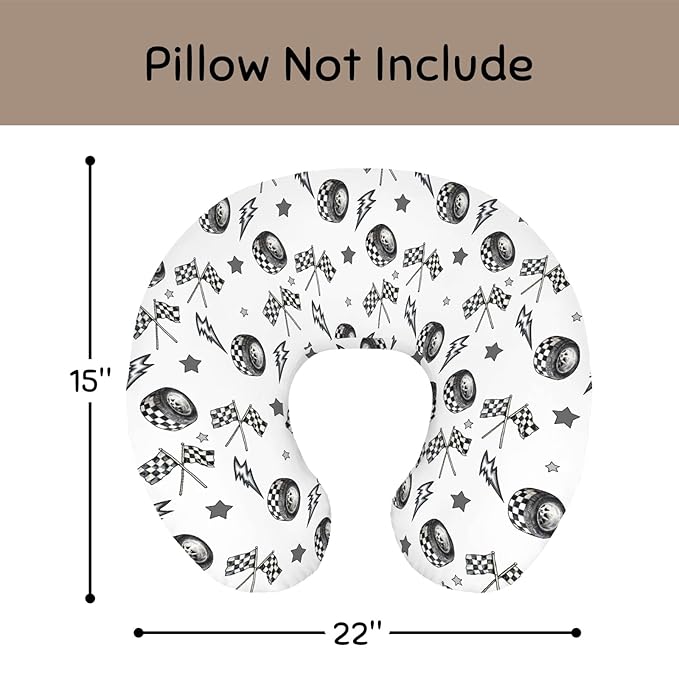 Cute Race Car Flag Black and White Plaid Nursing Pillow Cover Stretchy Removable for Baby Girls Boys Tire Stars Checkered Vehicles Pillow Slipcover for Breastfeeding Moms for Newborn Infant