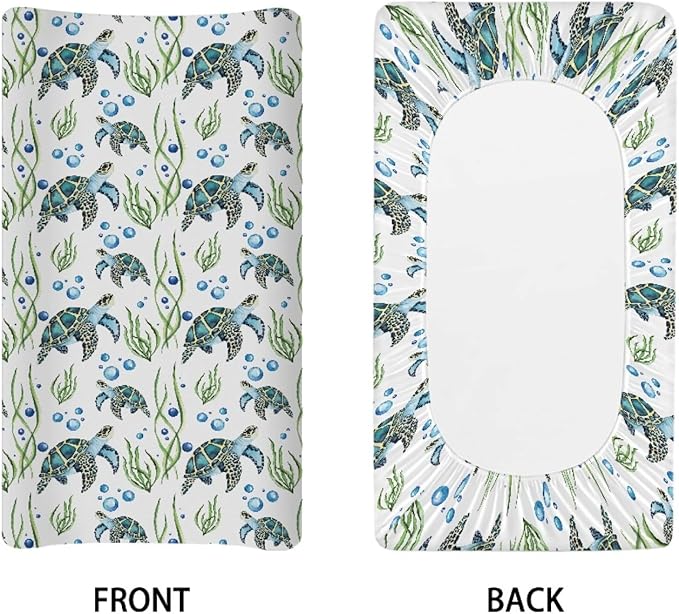GOSTONG 32"x16" Diaper Changing Table Cover with Sea Turtles Pattern Baby Stretchy Changing Table Mat Cover Protectors with Elastic Bands