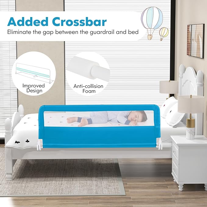 Costzon Bed Rail for Toddlers, 2 PCS Extra Long Swing Down Safety Bed Guards w/Straps for Convertible Crib, Kids Twin, Double, Full Size, Queen & King Bed, Folding Bed Rails for Baby (59-Inch, Blue)