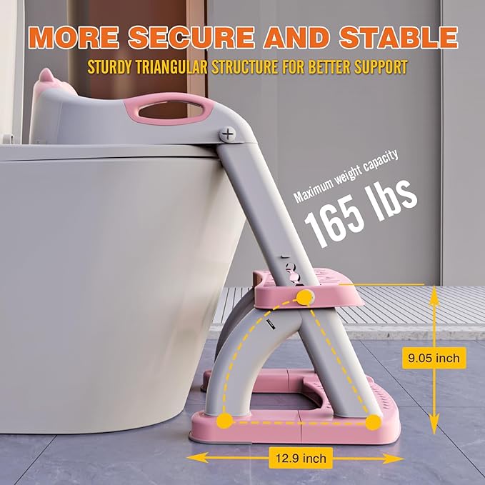 Potty Training Seat with Step Stool Ladder, Toddler Toilet Seat for Boys Girls, Adjustable 6 Heights Fits Round & Elongated Toilets, Anti-Slip Pads & Leak-Proof Guard
