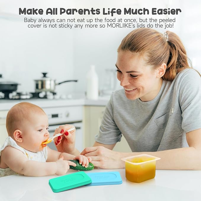 Morlike Baby Food Lids Compatible with Gerber Food Containers, Silicone Container Lid for Baby Food Storage, Reusable and Dishwasher Safe, BPA Free - Lids Only (4 Pack, 4 Color)