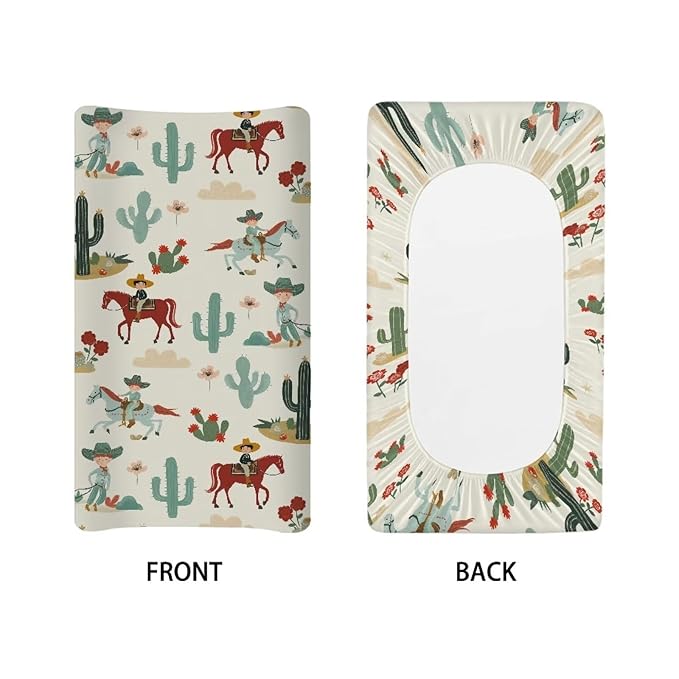 ZDCUSTOM Changing Pad Cover Cradle Sheet Diaper Changing Table Mat Comfy Cozy Cradle Sheets Soft Changing Pad Sheets Fits 32"x16" Contoured Pad Western Cowboy Cactus