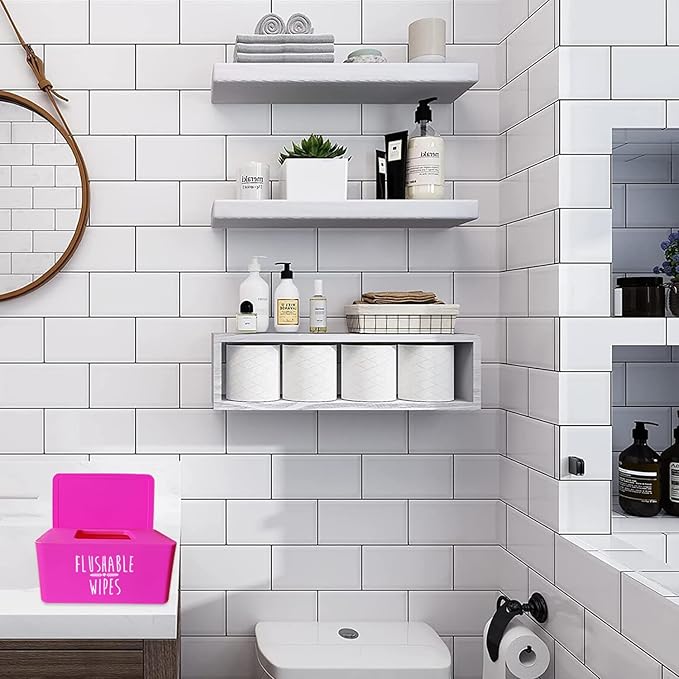 Moorfowl Baby Wipes Dispenser for Bathroom, Upgrade Size(8.2L x 4.9W x 3.9H inches), Flushable Toilet Wipes Holder Container for Restroom(Hot Pink)