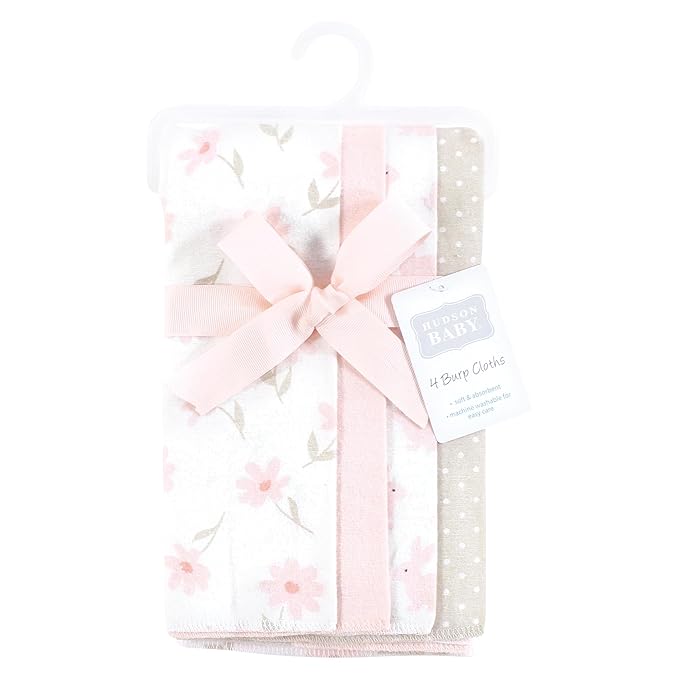 Hudson Baby Unisex Baby Cotton Flannel Burp Cloths, Pink Honey Bunny, One Size