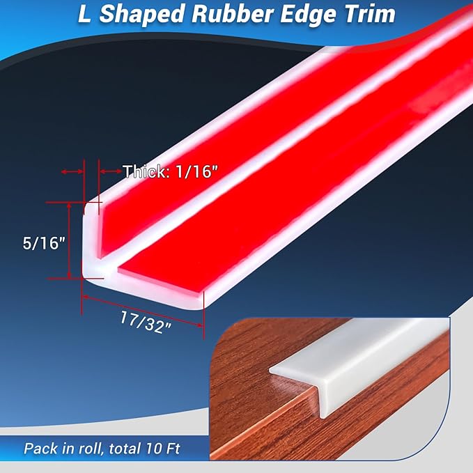 Protalwell Rubber L Edge Trim, Self-Adhesive, White, 10Ft
