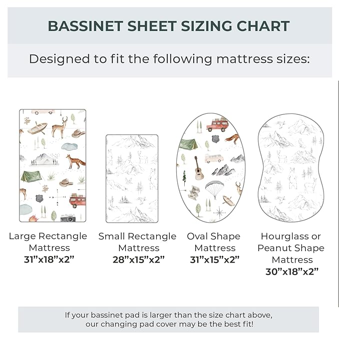 Pobibaby - 2 Pack Premium Bassinet Sheets for Standard Bassinets - Ultra-Soft Cotton Blend, Stylish Woodland Pattern, Safe and Snug for Baby (Explore)