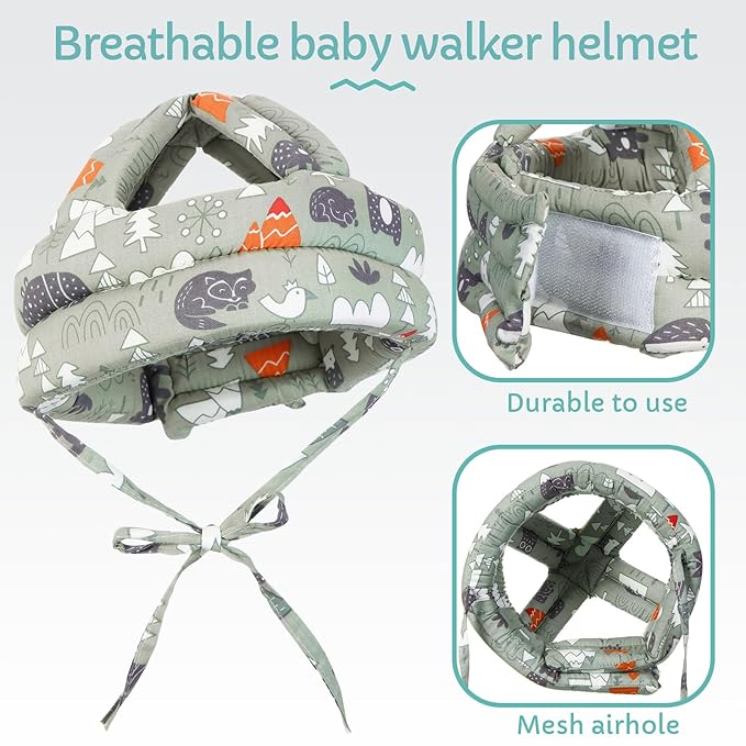 Geyoga 2 Pack Baby Head Protector with 2 Pair Toddler Knee Pads Baby Helmet for Crawling Walking Adjustable Soft Safety Headguard Toddler Protective Cap 6-12 Months 1-2 Years Old(Forest)