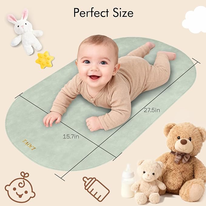 Portable Changing Pad - Baby Changing Mat, Waterproof Diaper Changing Pads, Wipeable Foldable Vegan Leather for Travel & On-the-Go, Home, Light Green, 27.5" x 15.7"
