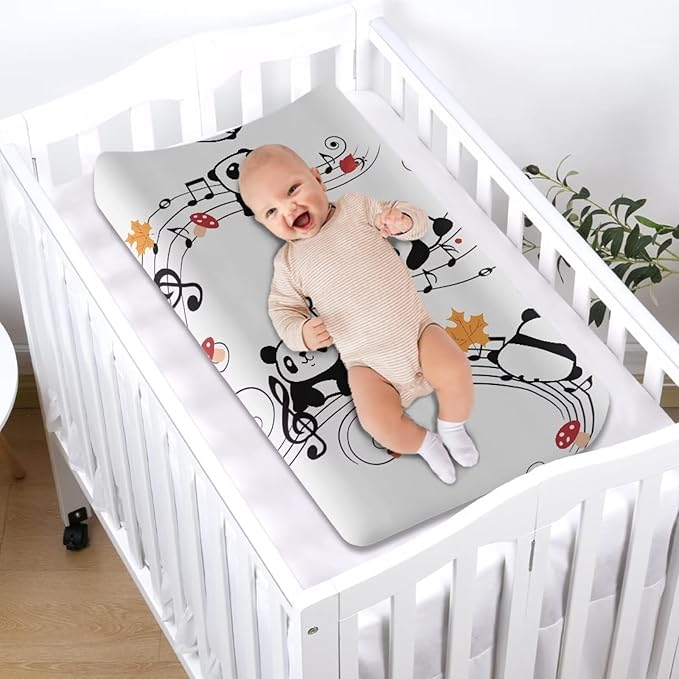 Panda Musical Baby Changing Pad Cover Waterproof Cradle Sheet Cozy Breathable Universal Tray Table Mat Stretchy Lightweight Sheet Crib Mat for Boys Girls