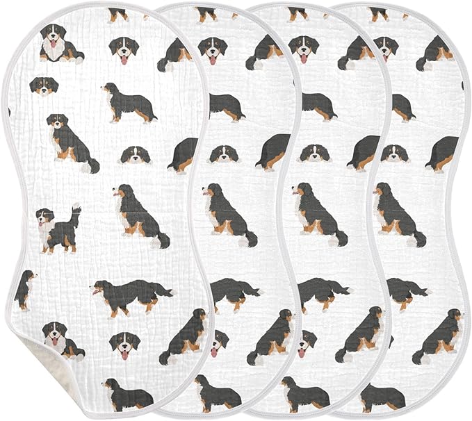 vvfelixl Baby Burp Cloths Bernese Mountain Dog Baby Newborn Cotton Burping Cloths Set Baby Washcloths 4 Pack