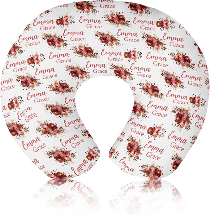 Customizable Flowers Baby Nursing Pillow Cover - Add Your Baby's Name, Ultra-Soft Stretch Fabric, Fits Standard Nursing Pillows, Ideal for Baby Showers Style 17