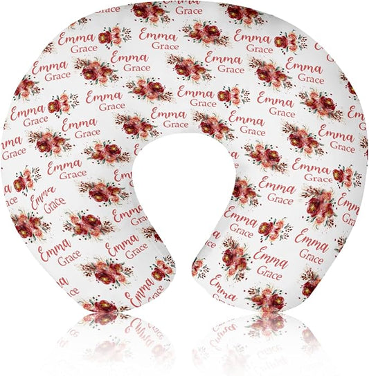 Customizable Flowers Baby Nursing Pillow Cover - Add Your Baby's Name, Ultra-Soft Stretch Fabric, Fits Standard Nursing Pillows, Ideal for Baby Showers Style 17