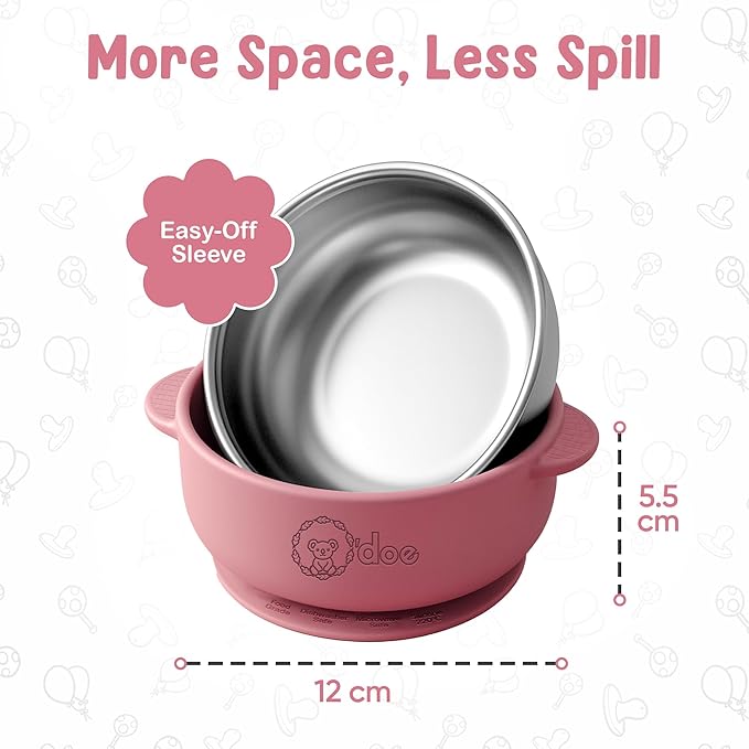 o'doe Suction Bowls for Baby - Non-Toxic Stainless Steel Baby Bowls 5" with Non-Slip Removable Silicone Shell - BPA-Free Toddler Bowls for Babies Self Feeding