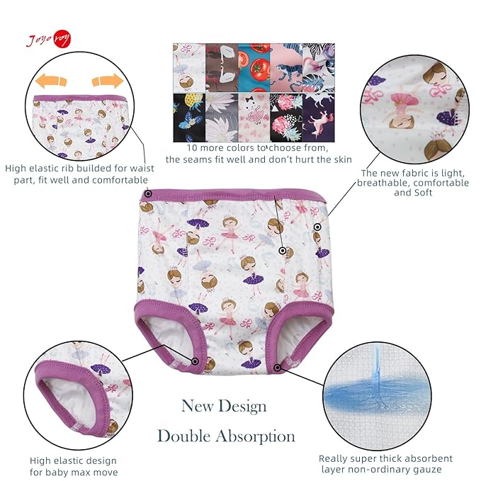 Joyo roy 10Pcs Strong Absorbent Toddler Training Underwear 5T Soft Thick Padded Leakproof Baby Potty Training Underwear for Girls Comfortable Snug Fit Washable Waterproof Big Kid Confident Pee Pants