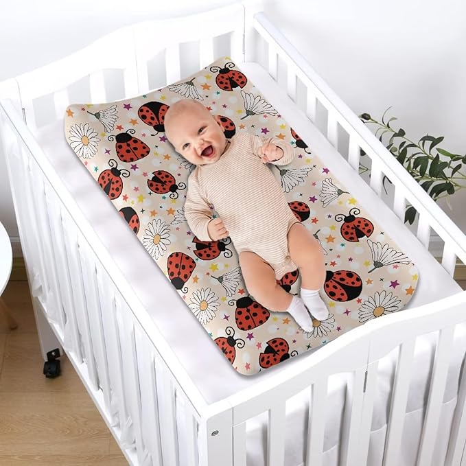 Ladybug Baby Changing Pad Cover Washable Soft Diaper Change Table Pad Covers with Elastic Edge Breathable Changing Pads Liners for All Season Nursery Decor