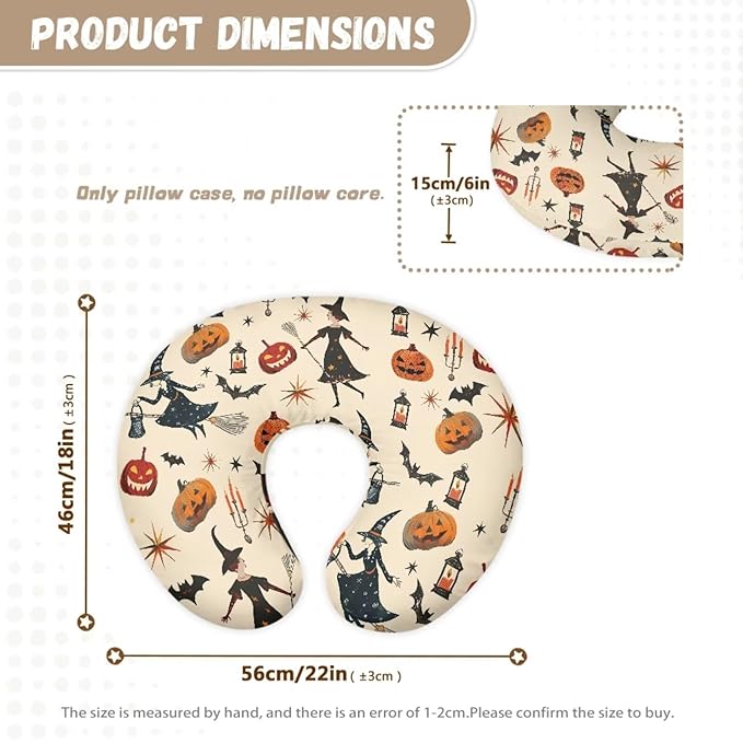 Halloween Nursing Pillow Cover Girl Boy Halloween Decor Witch Pumpkin Breast Feeding Pillow for Women, Super Soft Breathable Baby Shower Pillow Covers