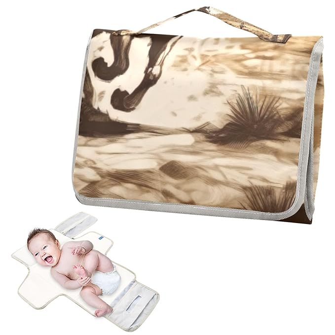 Portable Changing Pad for Baby - Vintage Western Cowboy Waterproof Diaper Changing Mat Travel Changing Pad with Built-in Pillow - Shower Gift for Baby