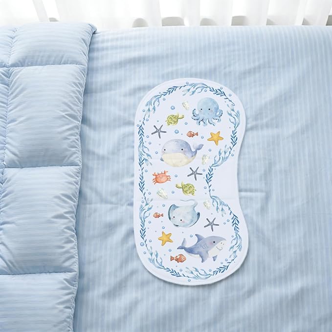 2pcs Ocean Burp Cloths for Baby Boys Girls 100% Cotton Sea Animal Themed Design Burp Rags, Soft Breathable Muslin Burping Cloths Absorbent Spit-Up Cloths for Infant Newborns
