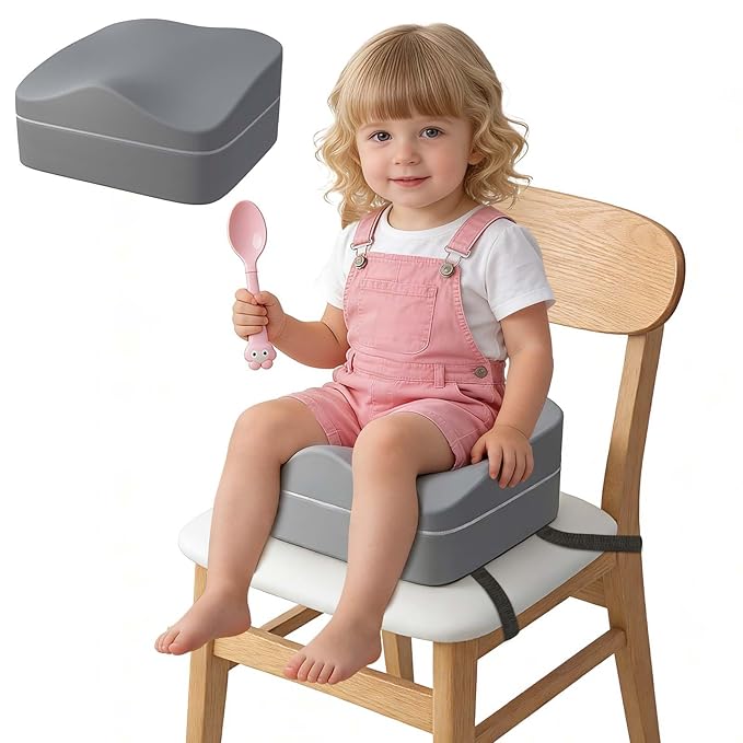 Ergonomic 2-in-1 Toddler Booster Seat for Kitchen Chair, Booster Seat for Dining Table Promotes Good Posture, Non-Slip Base & TPU Waterproof Cover & Double Safety Strap, fit for 18 Months to 5 Years