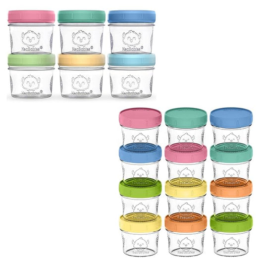KeaBabies 6-Pack Glass Baby Food Containers & 12-Pack Glass Baby Food Containers - 4 oz Leak-Proof, Microwavable Baby Food Storage Containers, Baby Food Freezer Tray, Puree Glass Baby Food Jars