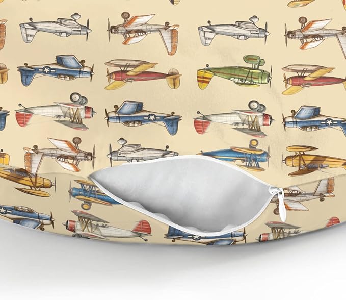 Airplanes Vintage Models Aircraft Nursing Pillow Covers for Boy Girl Antiqued Planes Nursing Pillow Slipcovers for Breastfeeding Pillows Retro Planes Soft Stretchy Removable Covers for Newborn Infant
