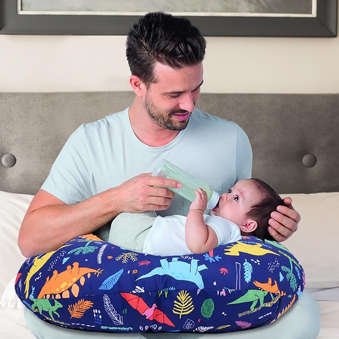 Cloele Nursing Pillow Cover for Breastfeeding Pillows - Dinosaur Breastfeeding Pillow Slipcovers for Baby Boys & Girls Ultra Soft Infant Nursing Pillowcase for Newborn - Blue