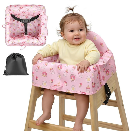 High Chair Cover for Baby Restaurant with 3-Point Harness,Portable High Chair Covers for Travel,Dining Out,Waterproof and Machine Washable,Inner Padded,Fits Wooden High Chairs,Pink