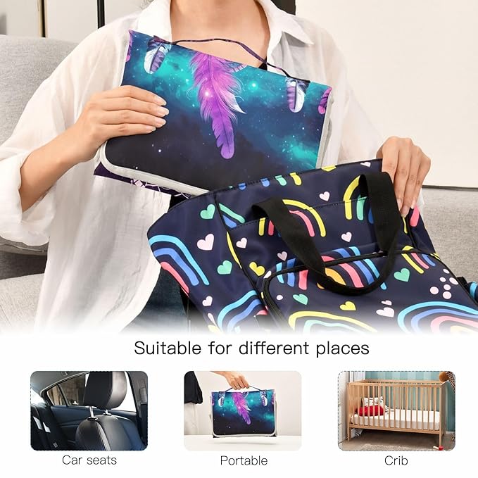 Dream Catcher Baby Changing Pad - Waterproof Diaper Changing Pad with Built-in Pillow - Portable Travel Changing Mat for Newborn Girl & Boy
