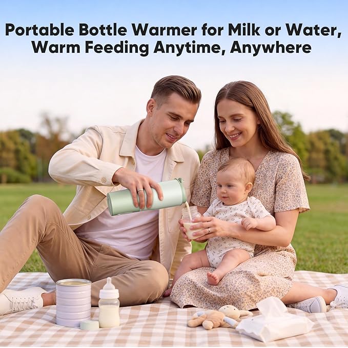 Portable Bottle Warmer 380ml for Travel, Baby Milk Warmer with Rechargeable Battery, Water Warmer On The Go for Breastmilk & Formula, Ideal Baby Shower Gifts