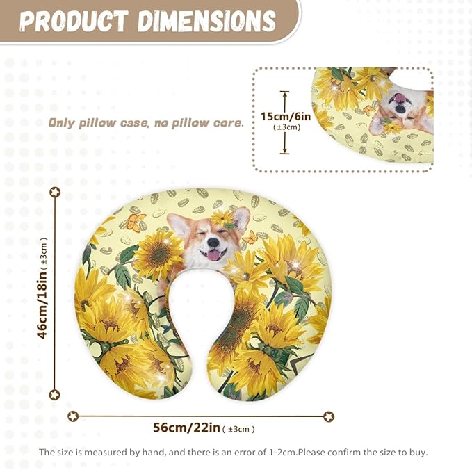 Forchrinse Sunflower Corgi Nursing Pillow Cover for Newborns and Baby,Soft Fabric Breastfeeding Pillow Slipcover Boys Girls Cushion Protector,Easy to Care