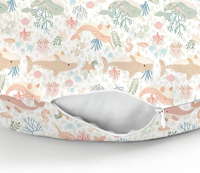 Girly Whale Baby Nursing Pillow Covers for Boy Girl Narwhal Shark Jellyfish Corals Nursing Slipcovers for Breastfeeding Pillows Boho Sea Ocean Animals Leopard Soft Stretchy Cover for Newborn Infant