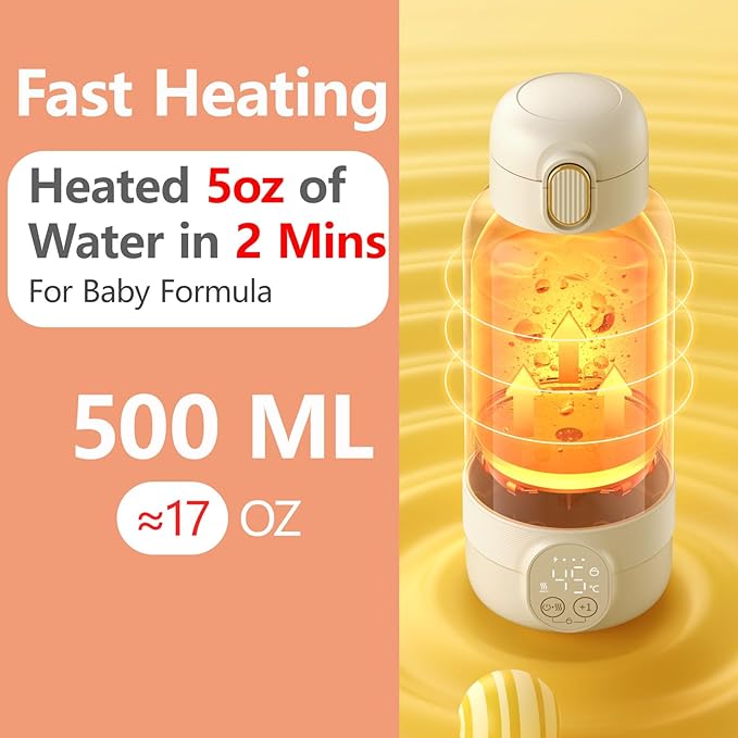 XEAMUN Portable Fast Heating Baby Milk Warmer for Travel,Baby Breastmilk & Water Warmer,Rechargeable 14000mAh Battery,Portable Bottle Warmer with 17 Ounces Capacity,Baby Feeding Water Warmer On the Go
