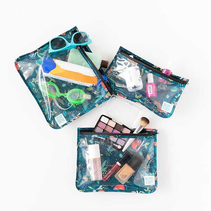 Bumkins Jungle Waterproof Wet Bag, Travel Bags & TSA Pouches Organizer Set of 4 Reusable Zip Bags