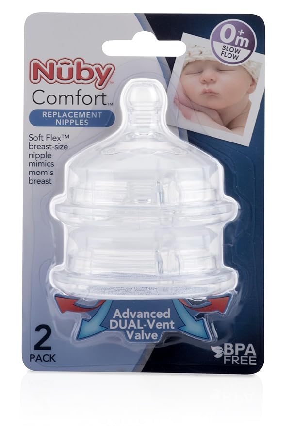 Nuby 2 Piece Slow Flow Comfort Nipple (Pack of 2)
