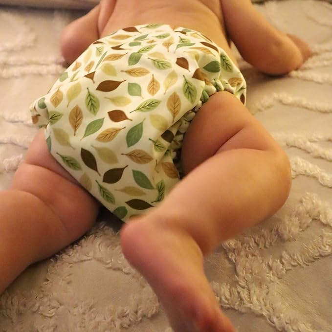 Mama Koala 3.0 Pocket Cloth Diapers for Babies with AWJ Lining, 6 Pack with 6 5-Layer Natural Cloth Diaper Inserts - Reusable and Washable Pocket Diapers(A-Falling Leaves)