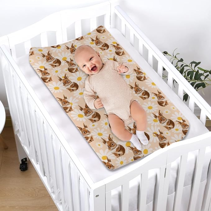 Cute Animals Floral Baby Changing Pad Covers Rabbit Bunny Daisy Diaper Change Table Sheets for Girl Boy Soft Stretch Fitted Changing Table Pad Mat Cover 32''x16''