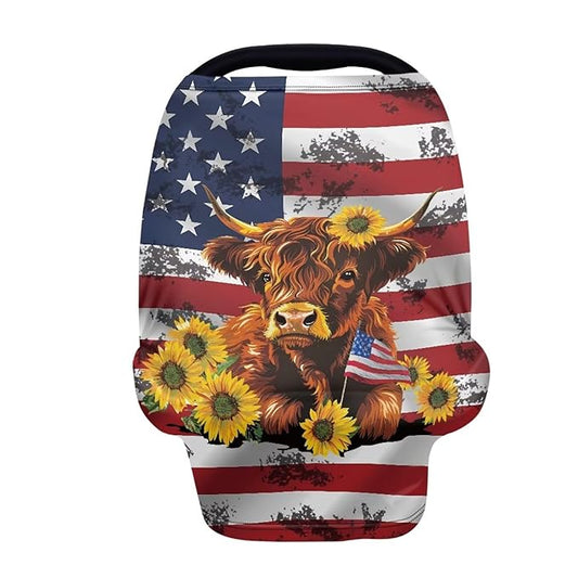 Belidome 4th of July Nursing Cover Up for Breastfeeding American Flag Nursing Cover Up Patriotic Carseat Canopy Highland Cow Sunflower Baby Girls Stuff