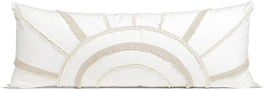 Sweet Jojo Designs Ivory Boho Chic Sun Boy Girl Unisex Body Pillow Cover Case Decorative Accent Long Couch Kid Bed Pregnancy Pillowcase 54x20 Off White Cotton Bohemian Shabby Southwestern Beige Fringe