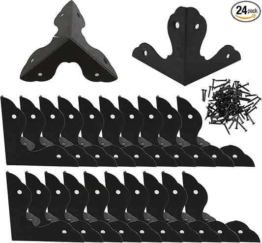 24PCS 1.3” Metal Box Corner Protector, Black Triangle Edge Decorative Case Corner Edge Guard Protector Metal Cabinet Table Edge Cover