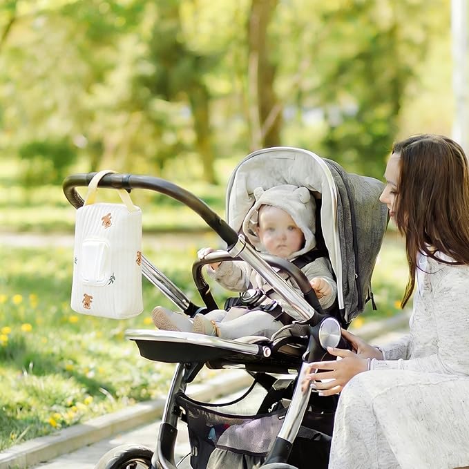 Quilted Baby Wipe Holder Floral Diaper Pouch Portable Quilted Wipes Bag for Car, Stroller