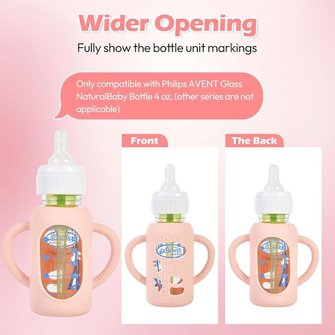 MINMUNJIU 3 Pack Silicone Sleeves for Dr. Brown's Glass Baby Bottles, Anti Breakage Baby Bottle Holder with Handles for Baby Girls, Compatible with Dr. Brown's Glass Baby Bottle, 4 oz/120 mL