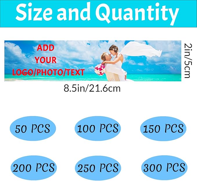 50 Pcs Personalized Water Bottle Labels With Business Logo - Custom Waterproof Printable Photo Wrappers Stickers for Tradeshow Giveaways