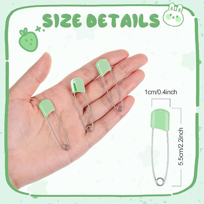 WILLBOND 50 Pcs Diaper Pins Safety 2.2 Inch Plastic Head Cloth Diaper Nappy Pins with Locking Closures Stainless Steel with Velvet Bag (Light Green)