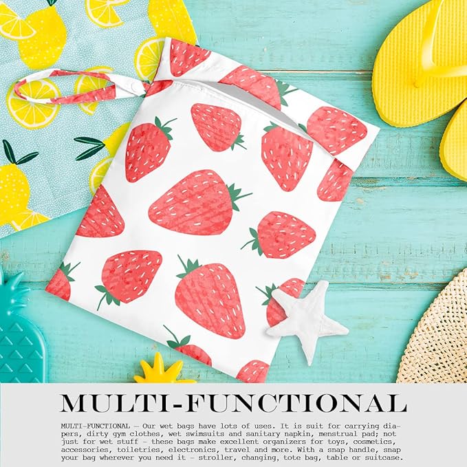 Wet Bag, Wet Dry Bag, Wet Bag for Swimsuit, Travel, Beach, Pool, Diapers, Dirty Yoga Gym Clothes, Makeup Bag, Waterproof Reusable Fruit Decor Orange Strawberry